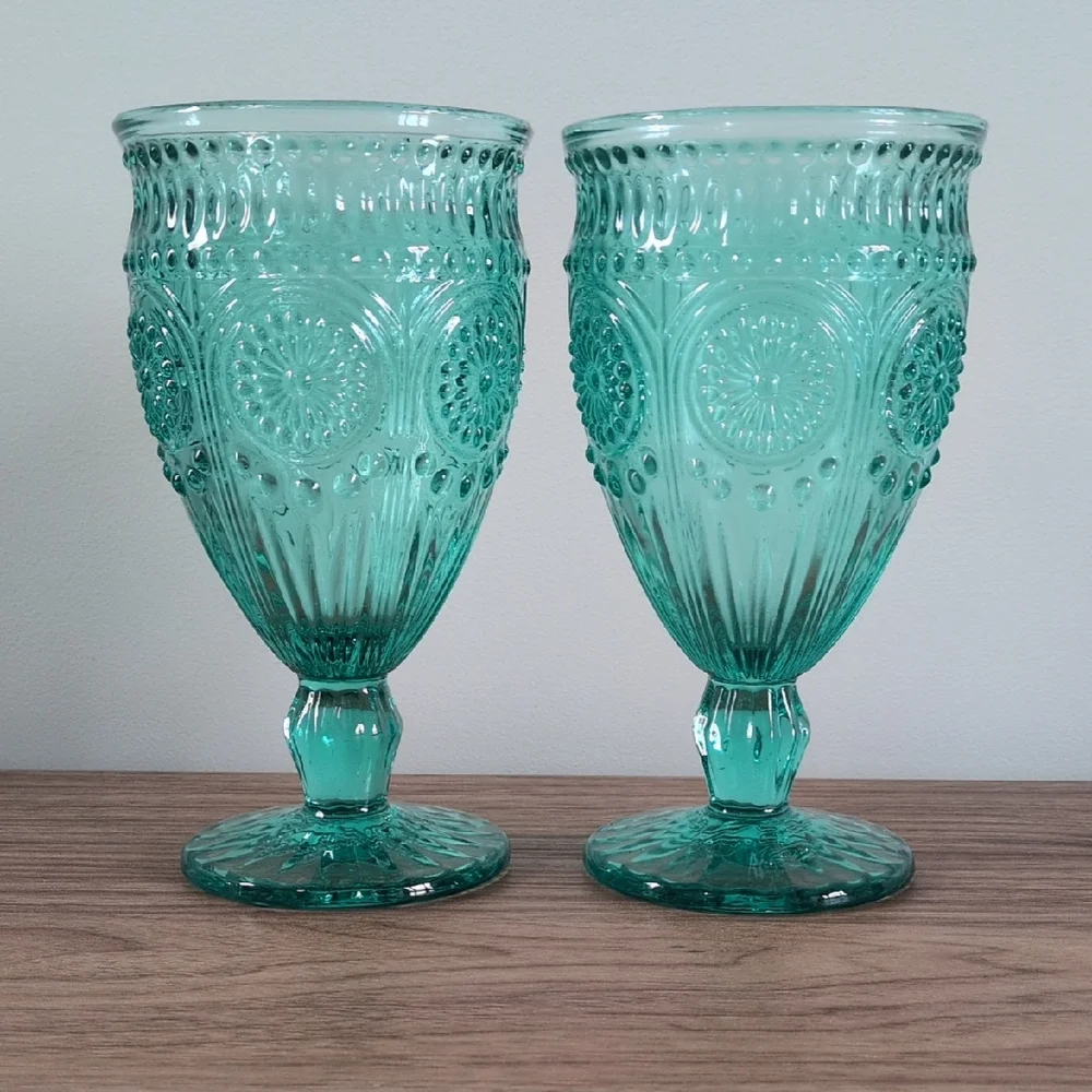 Pioneer Woman Turquoise/Teal Goblets Set - Picture 1 of 3